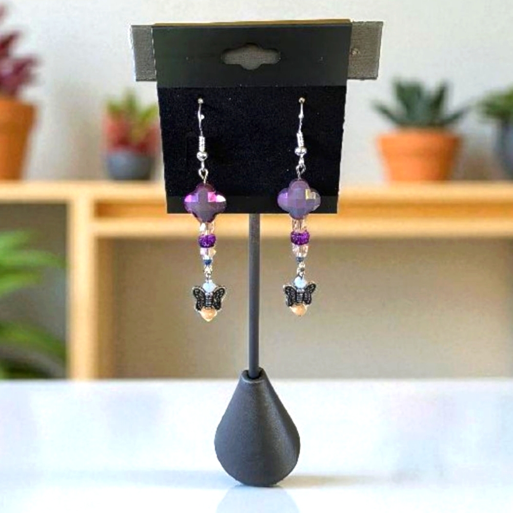 Chic Purple Butterfly Dangle Earrings